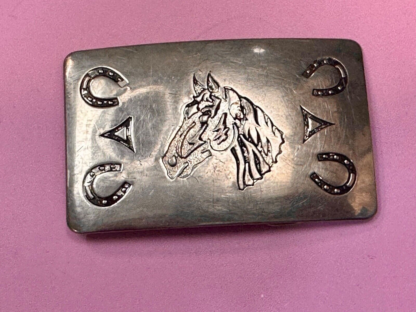 Vintage Chambers Horse Head - Engraved Horseshoe Southwestern Vibe Belt Buckle