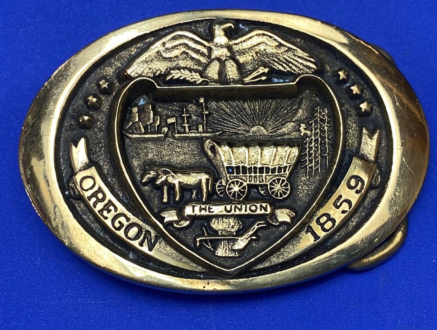 The Union - Oregon 1859 State commemorate solid brass state series belt buckle