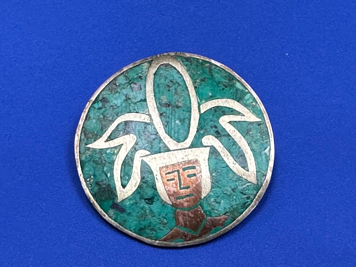 Beautiful Inlaid Person Figure Face sterling silver brooch - CPR Mexico 925