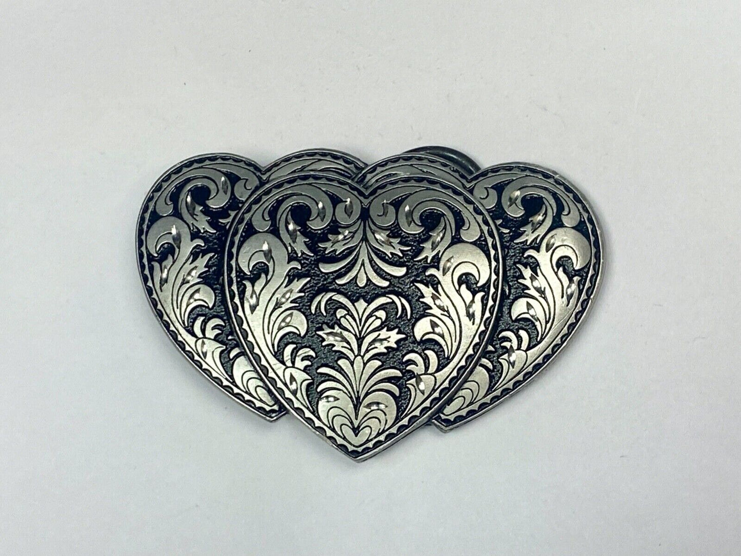 Three Hearts Ornate Flower Swirl / Cut Out Belt Buckle - Vintage 1995 C+J