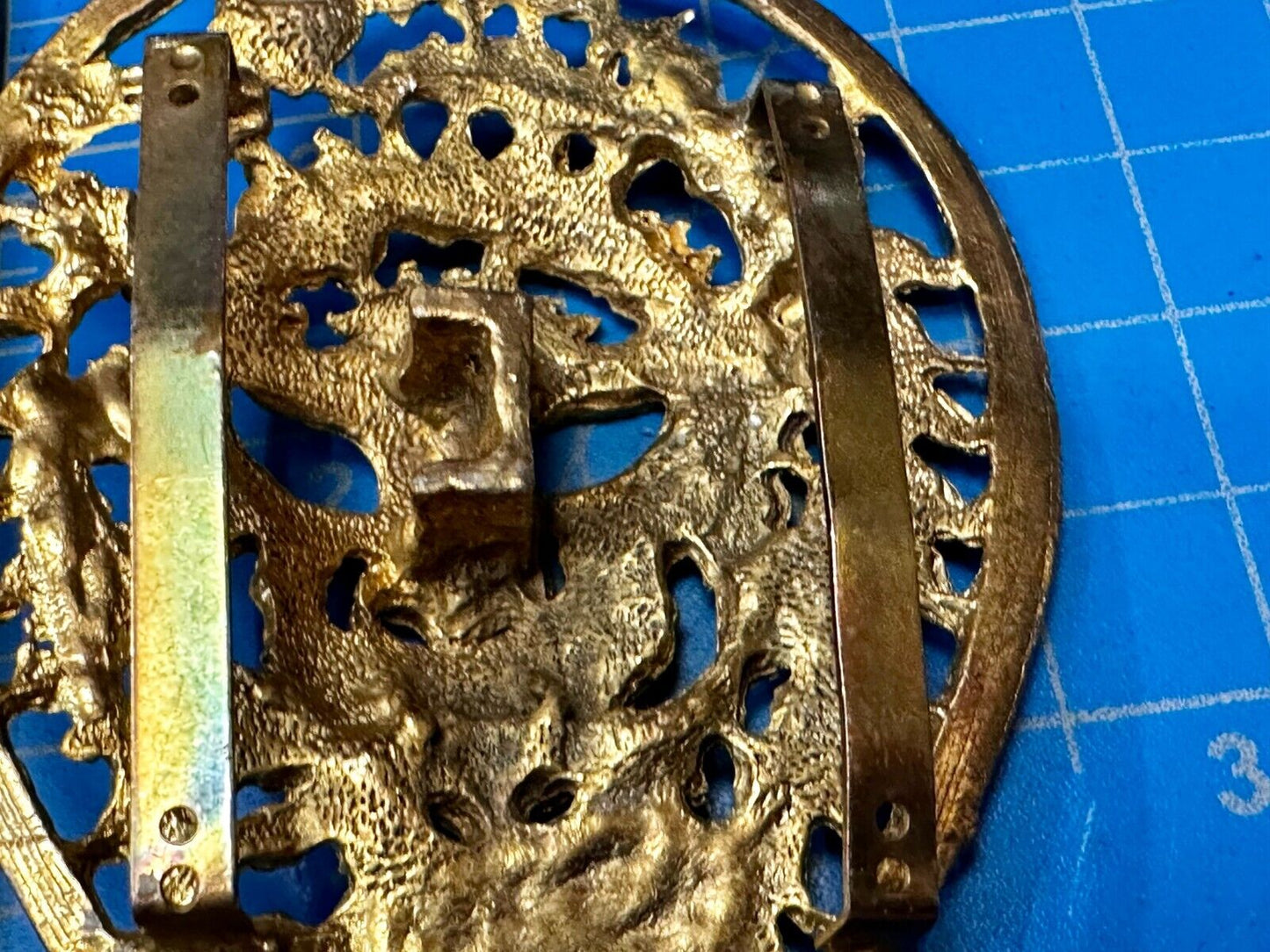 Beautiful Lion Tiger Head Vtg. Figural Cutout See Through Gold Tone Belt Buckle