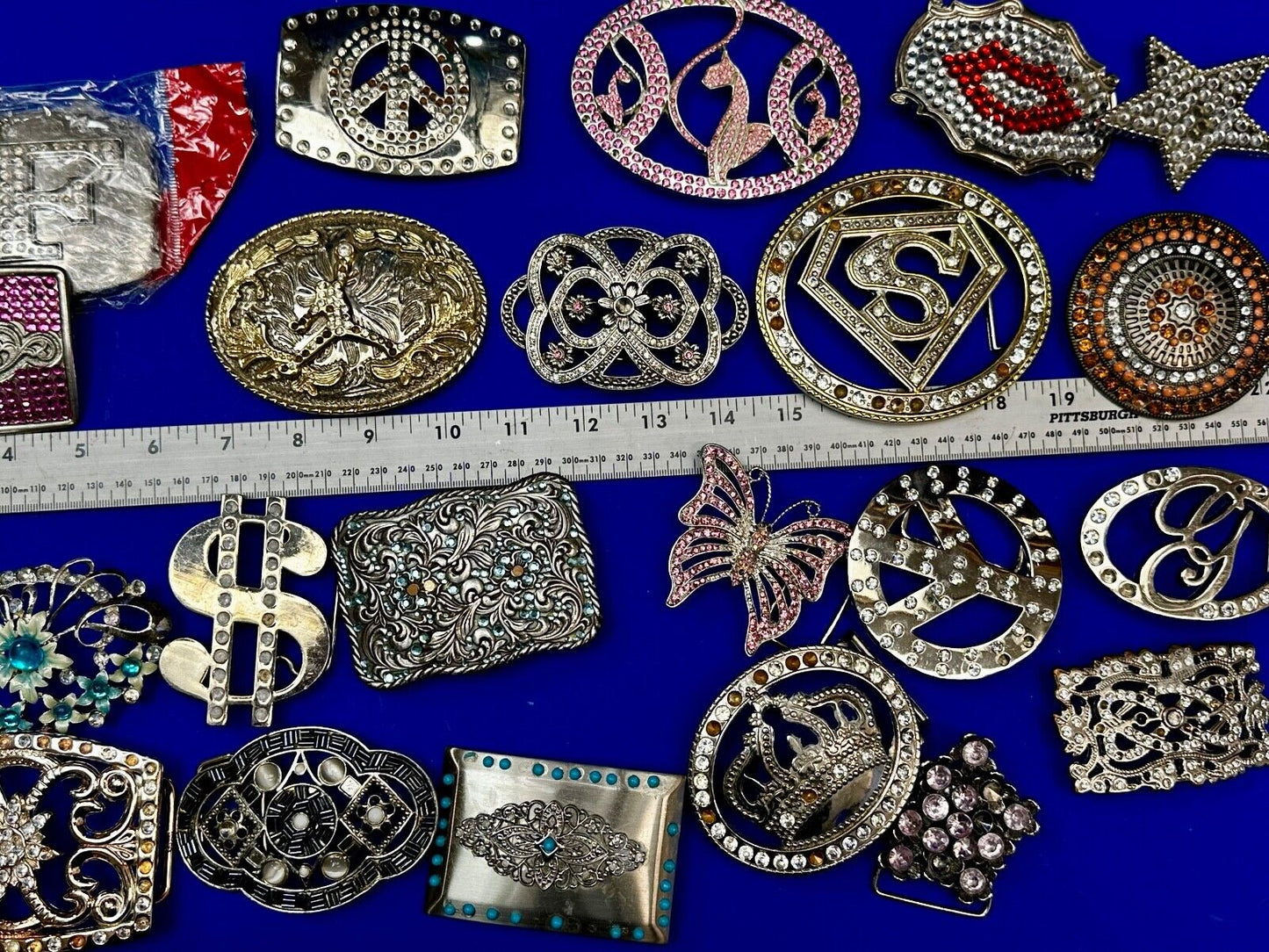 22 Bulk Lot Junk Drawer Grab Bag of REPAIR Belt Buckle - Missing Rhinestone's