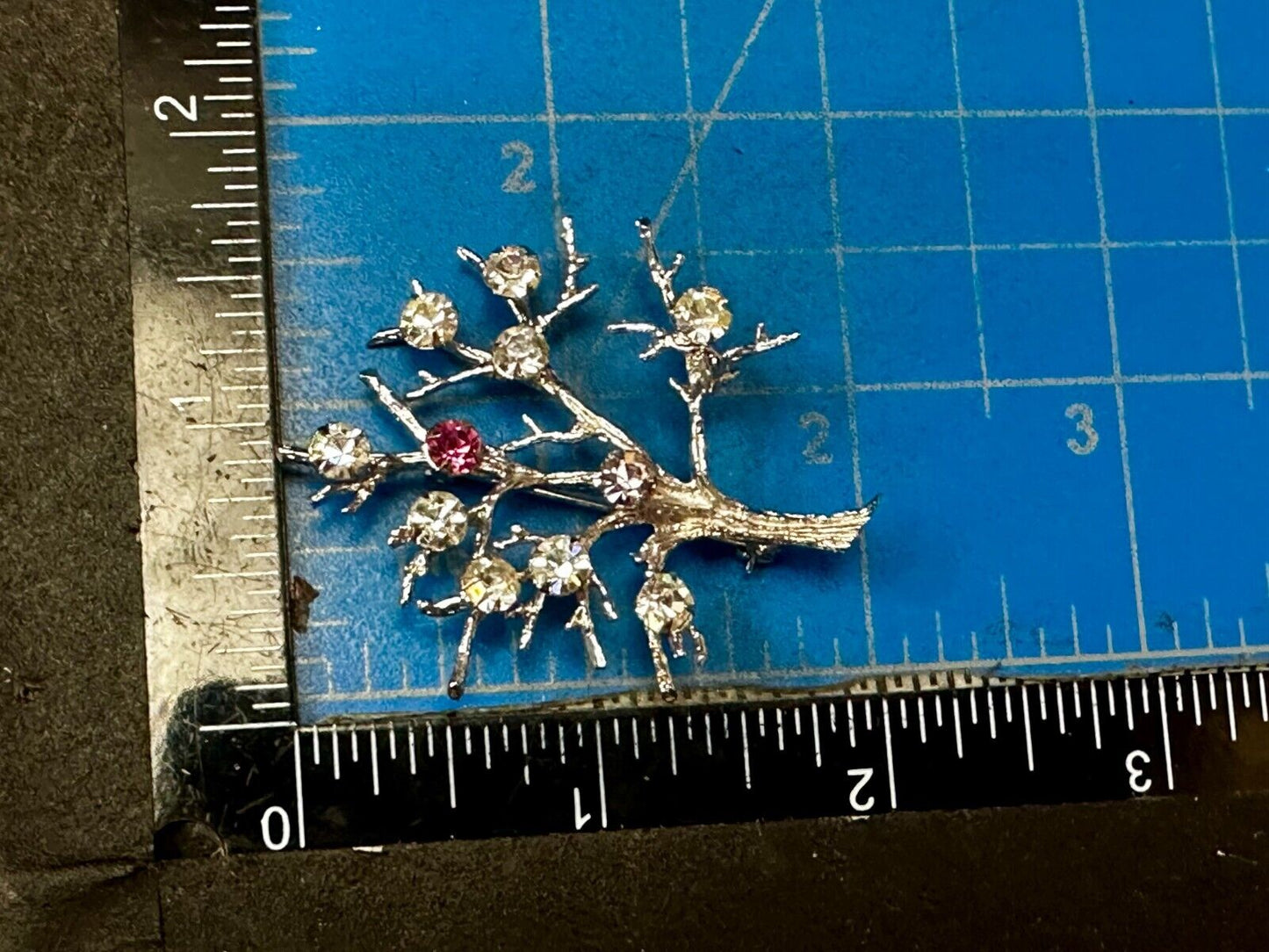 Tree Of Life Rhinestone Accented Vtg. 925 Sterling Silver Brooch - See Hallmark