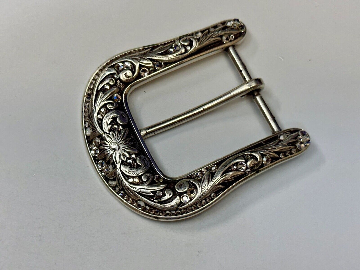 3" wide silver tone Cowgirls ranger style Belt Buckle with Rhinestone Accents