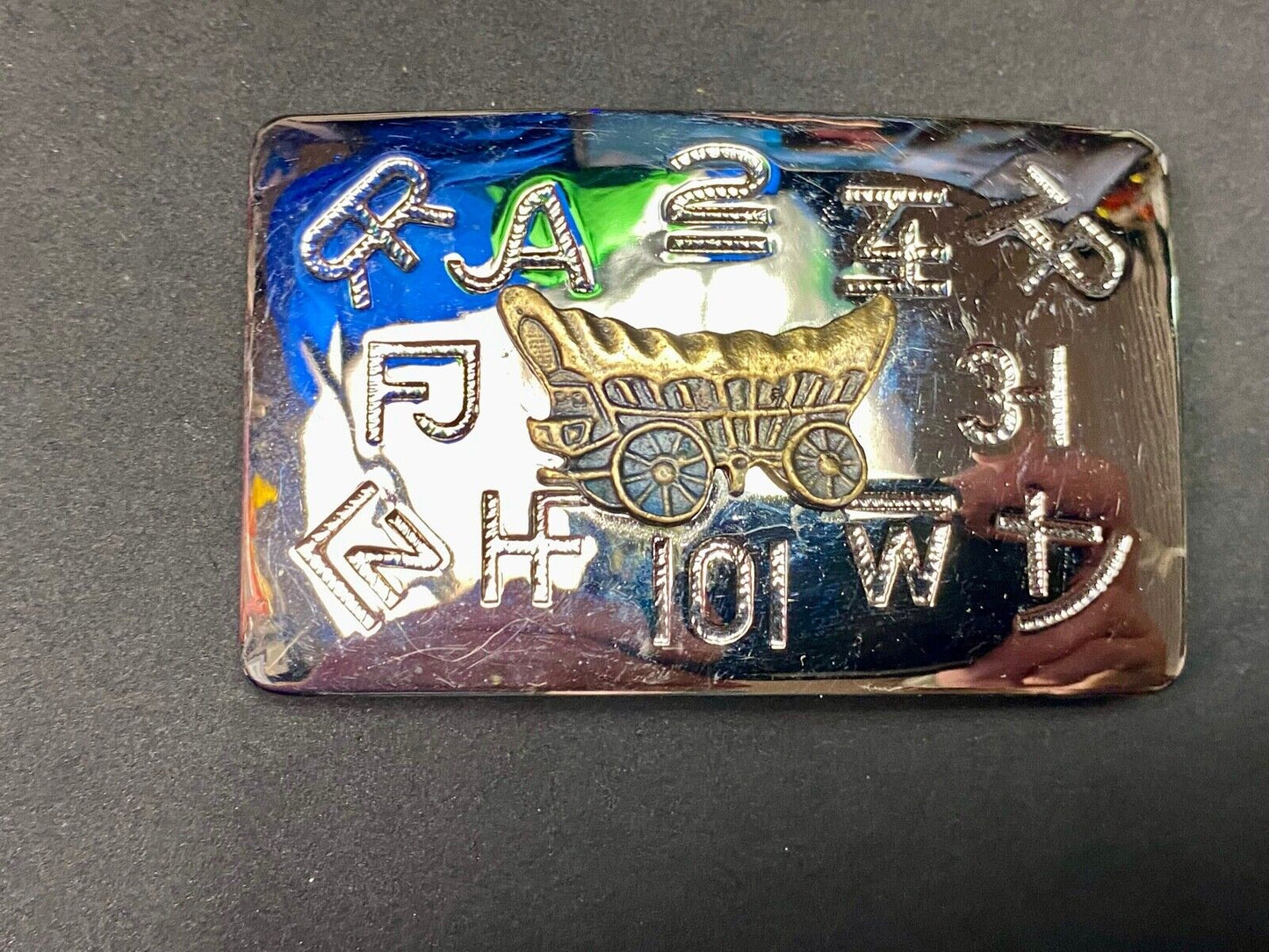 Vintage Belt Buckle Covered Wagon Cattle Brands Symbols Chambers Belt Co. U.S.A