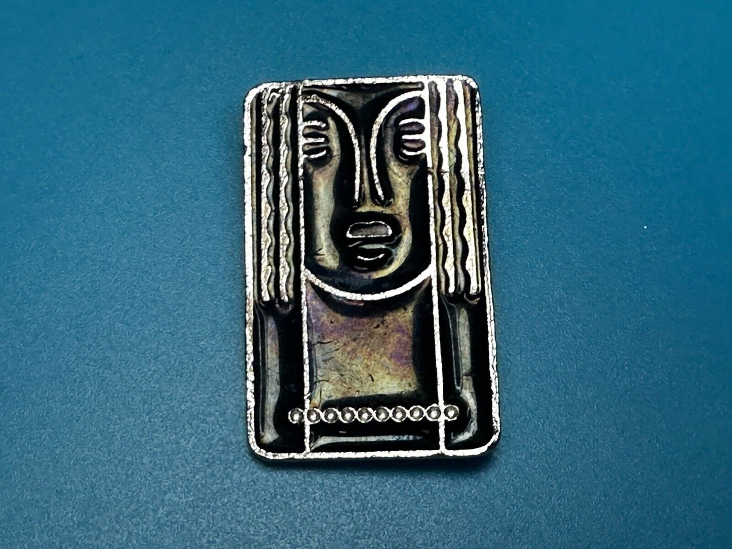 Art Deco Revival Brooch Pendant Pin Signed Ritz - Black Enamel Pewter Face