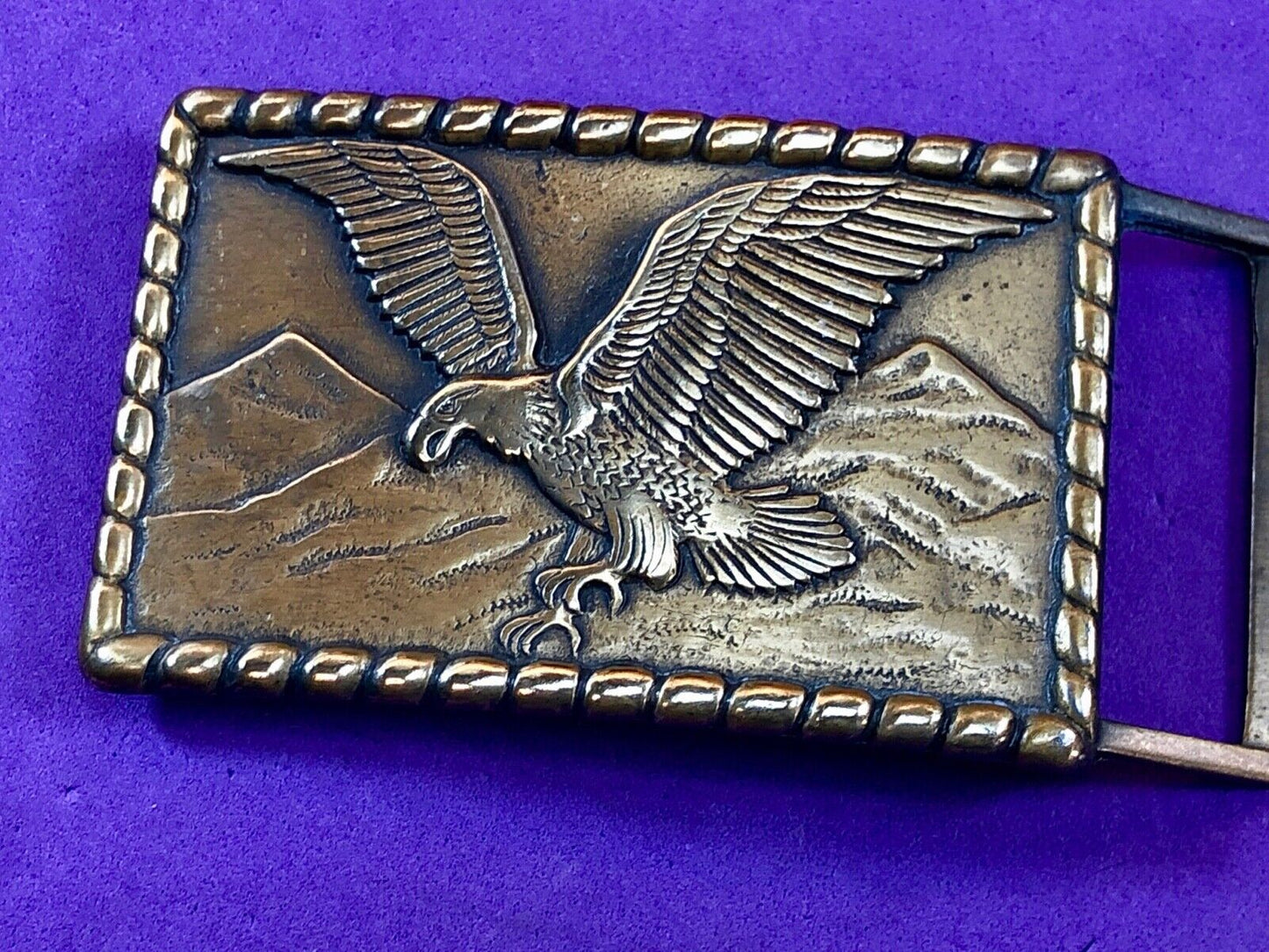 Vintage BRASS TONE or REAL? FLYING EAGLE BELT BUCKLE - western rope boarder
