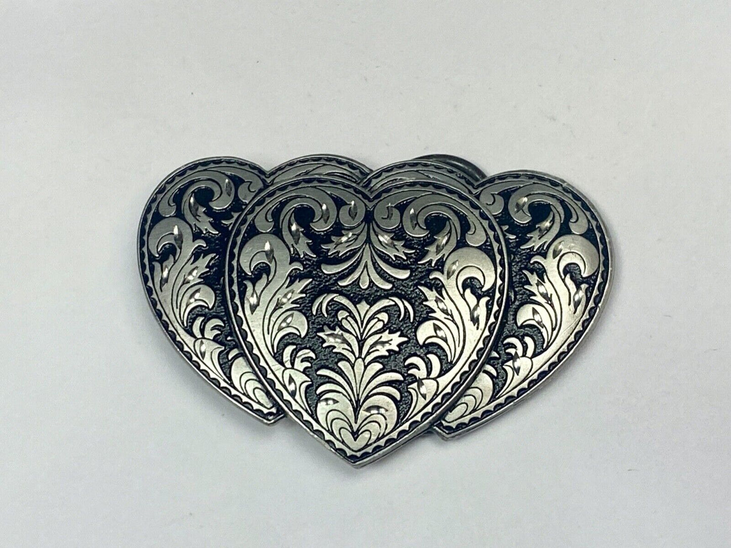 Three Hearts Ornate Flower Swirl / Cut Out Belt Buckle - Vintage 1995 C+J