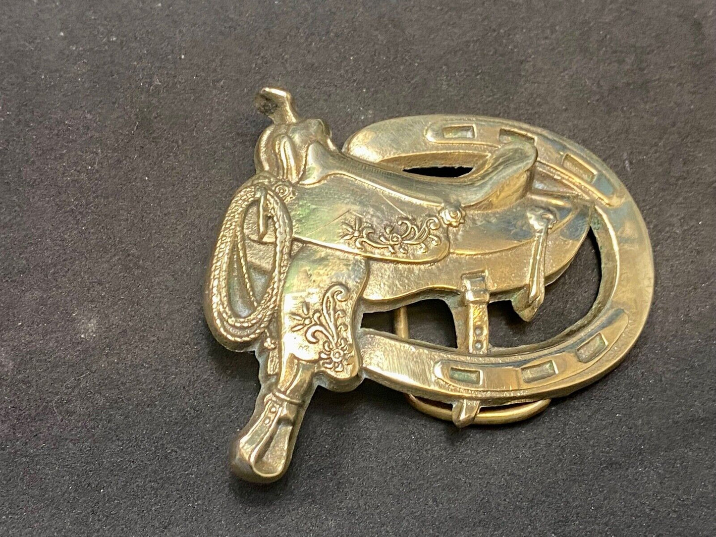 Vintage 1980 Horse Saddle Solid Brass Belt Buckle By Baron Brass Works