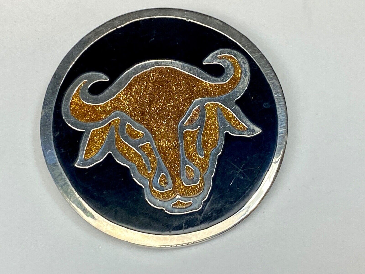 Vintage 1979 round western rodeo steer longhorn cow? belt buckle by PSS