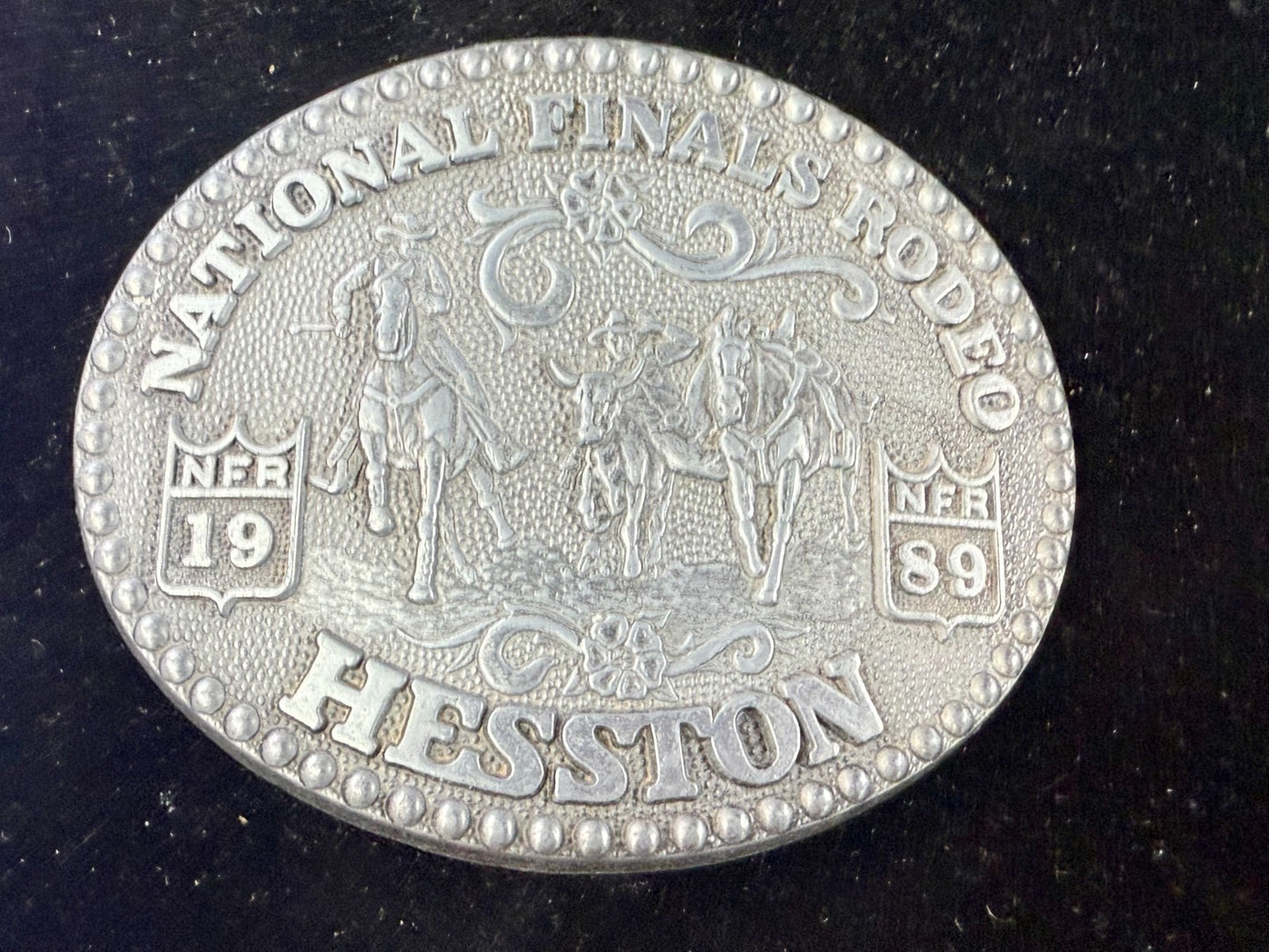 1989 Hesston NFR National Finals Rodeo Award Design Medals Vintage Belt Buckle