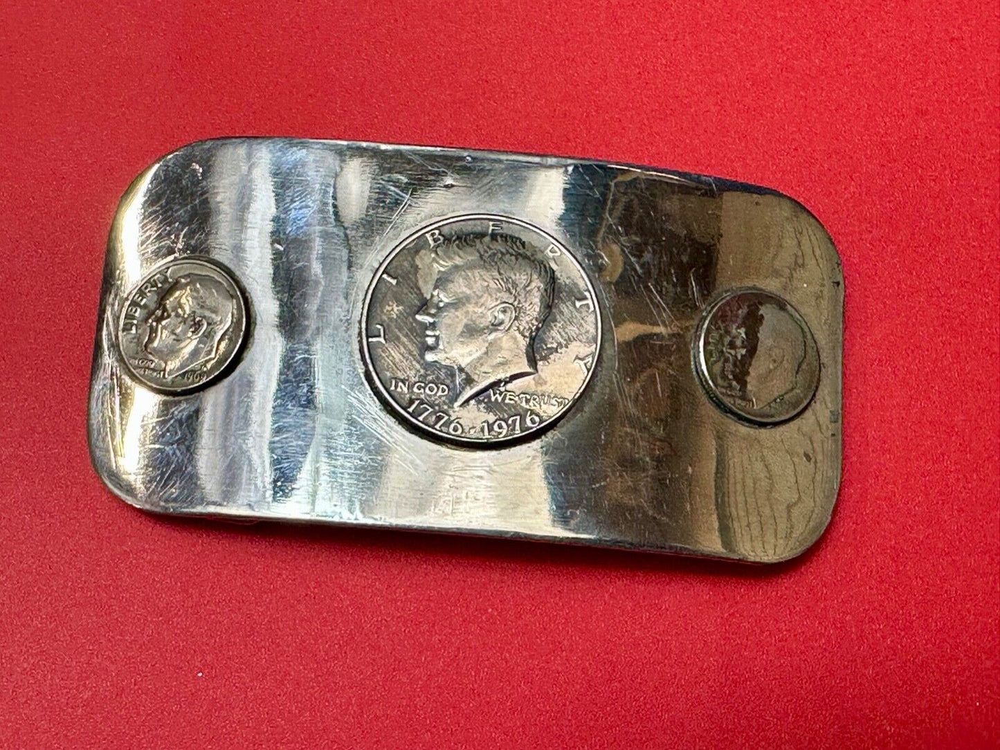 Artisan 3 coins Collectors Kennedy Liberty Half Dollar 1776-1976 69 belt buckle