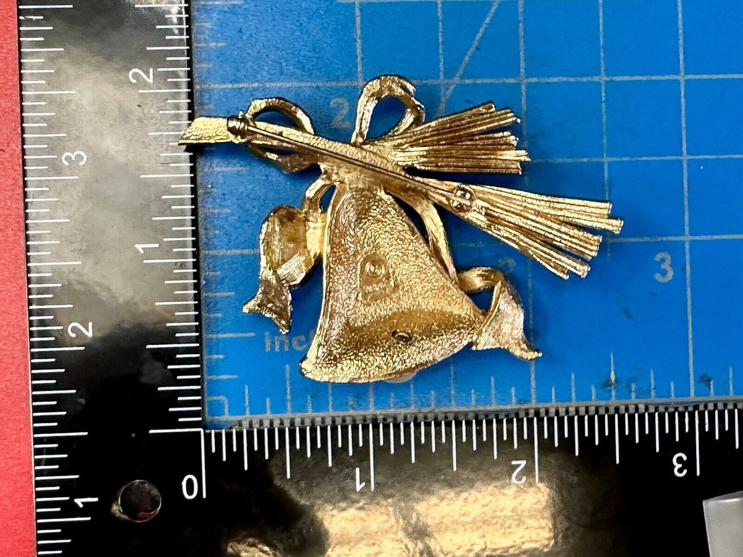 Bell / pearl ringer - Napier signed vintage gold tone brooch pin