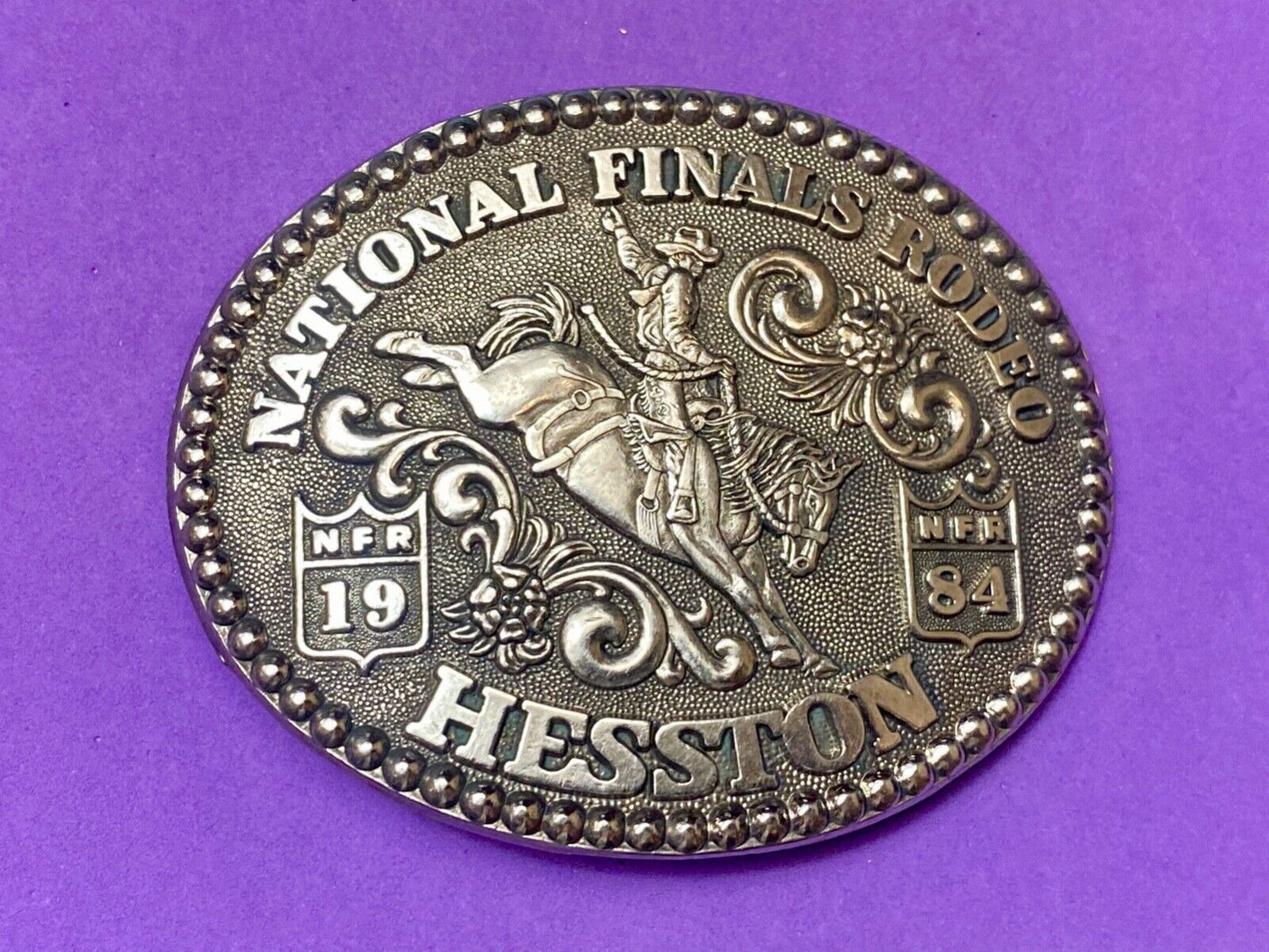 1984 NFR National Finals rodeo HESSTON Adult Size 2nd eddn Collector Belt Buckle