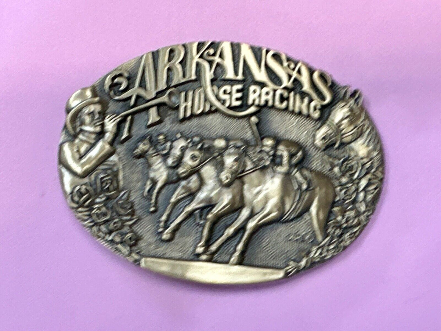 Arkansas State Horse Racing Vintage Solid Brass Award Design Medals Belt Buckle