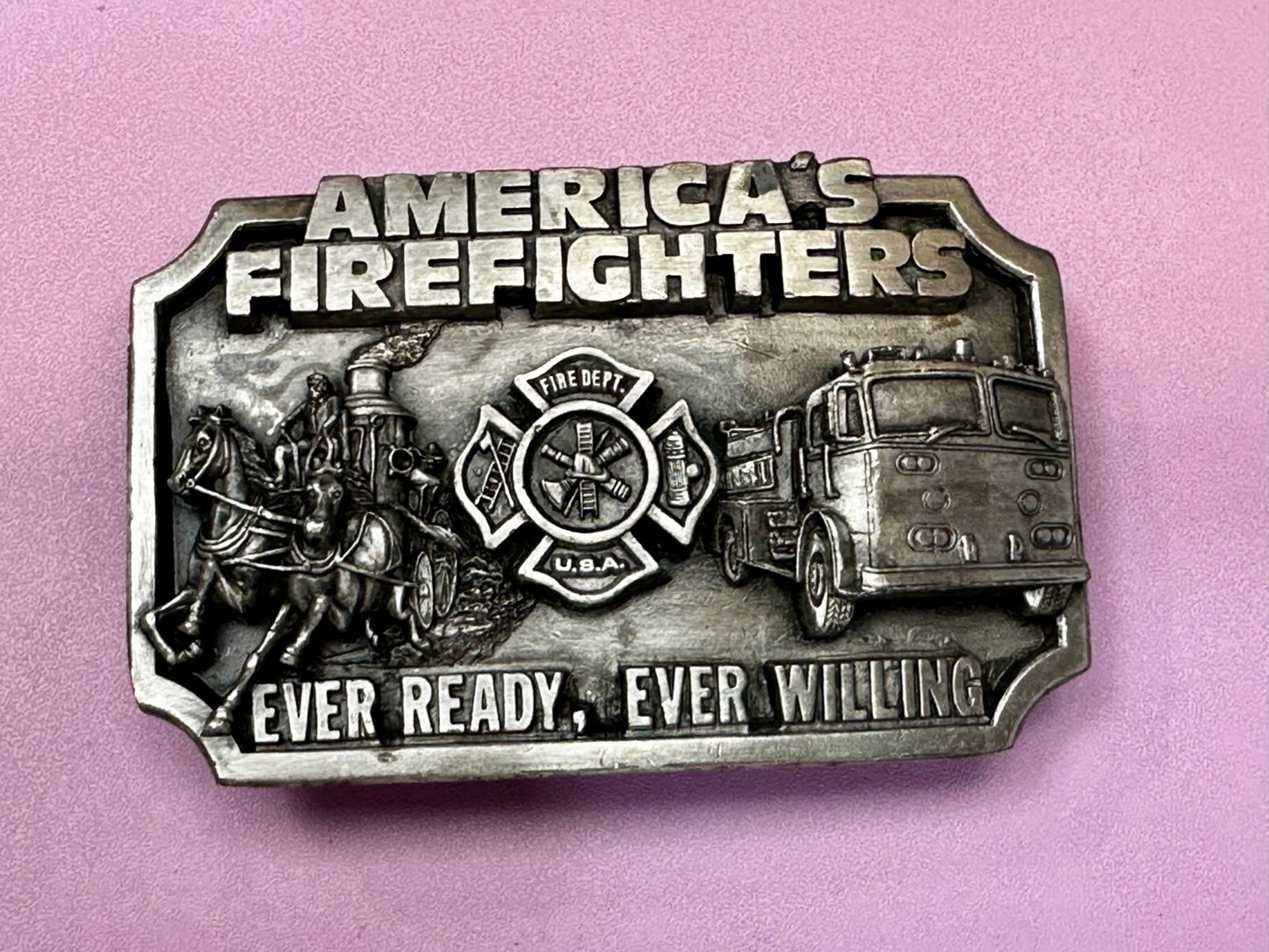 Americas Firefighters Ever Ready Ever Willing Commemorative Siskiyou Belt Buckle