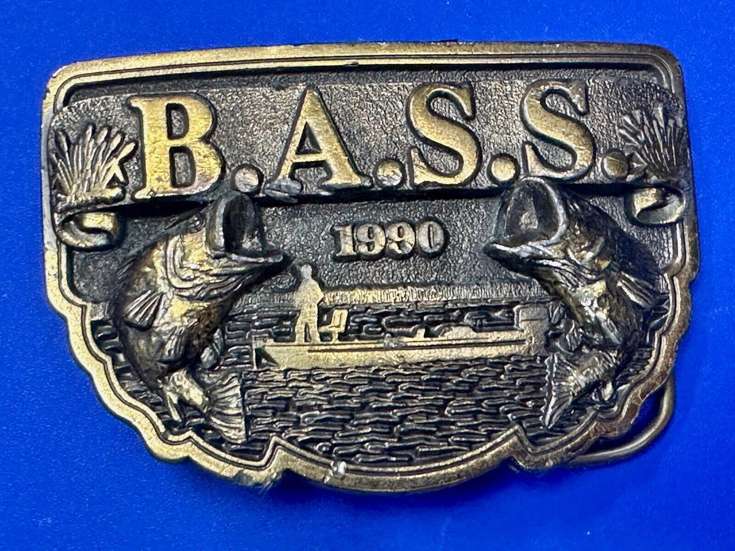 1990 BASS Bass Anglers Sportsman Society Fishing Dual Jumping Fish belt buckle