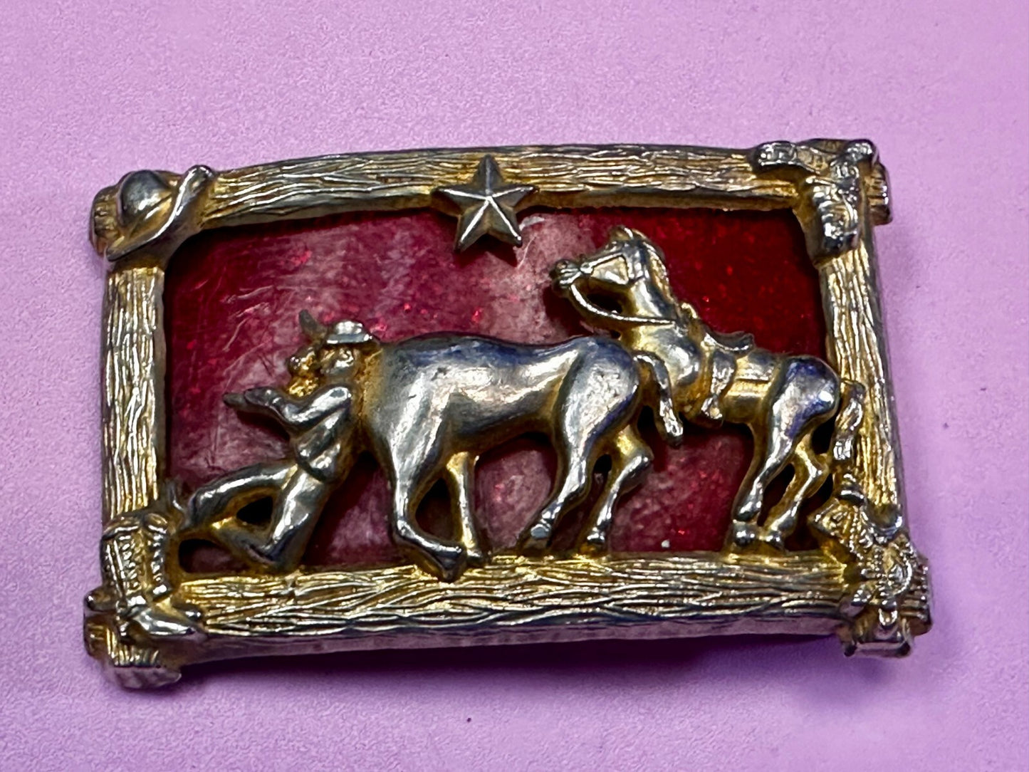 Bank Bandit Cowboy Horse Thief Unique colorful Raised Belt Buckle