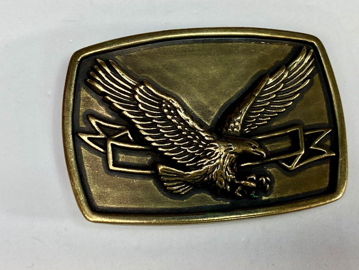American Eagle Flying Diving Hunting Belt Buckle With Award Ribbon Scroll
