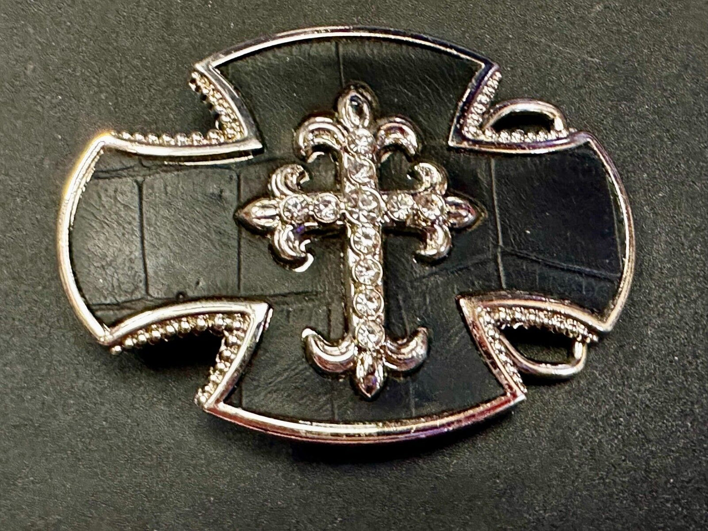 Black Leather Cross W/ Rhinestones Motorcycle Riders Goth Fashion Belt Buckle