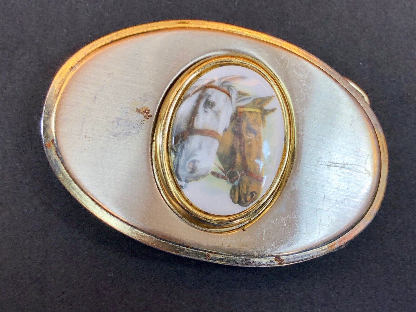 Vintage Dual Two Horse Head Bust Figure picture centerpiece western belt buckle