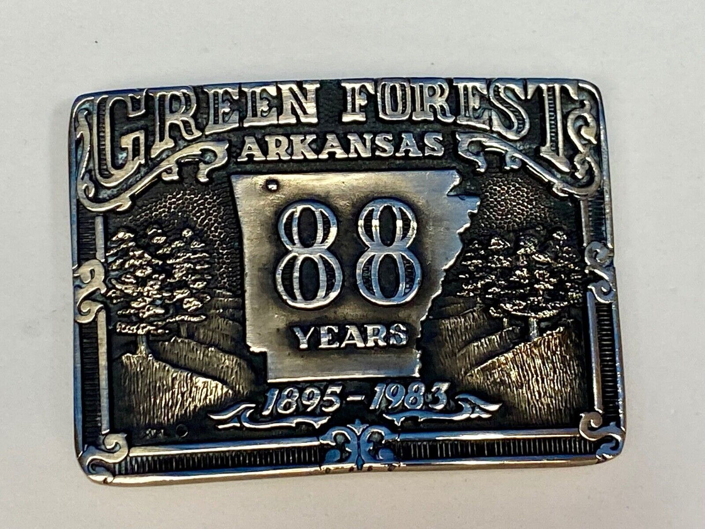 Arkansas green forest 88 year celebration belt buckle limited to 500! by ADM