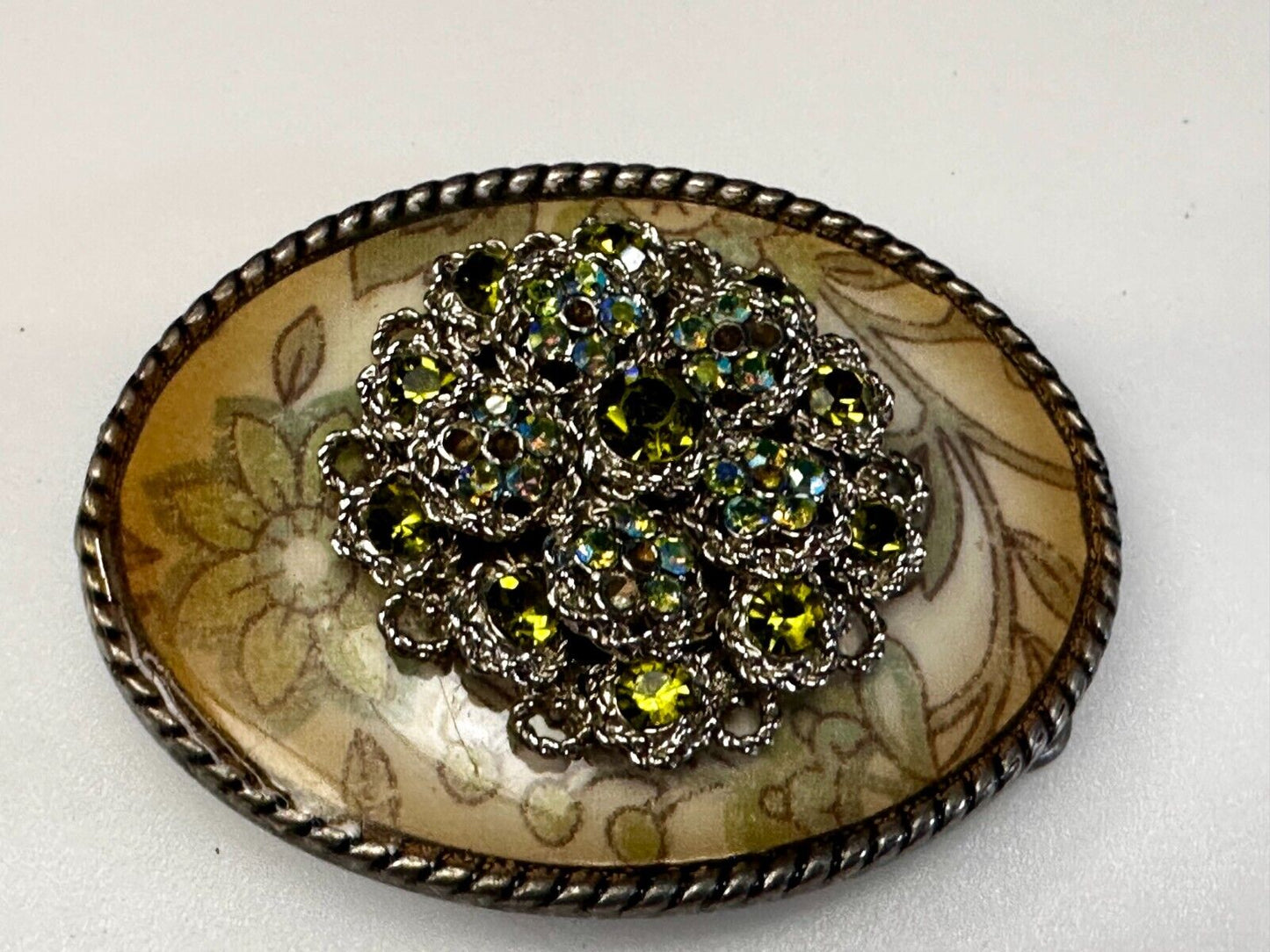 Beautiful Chunky Centerpiece Flower Pattern Rhinestone Accented IVAN Belt Buckle