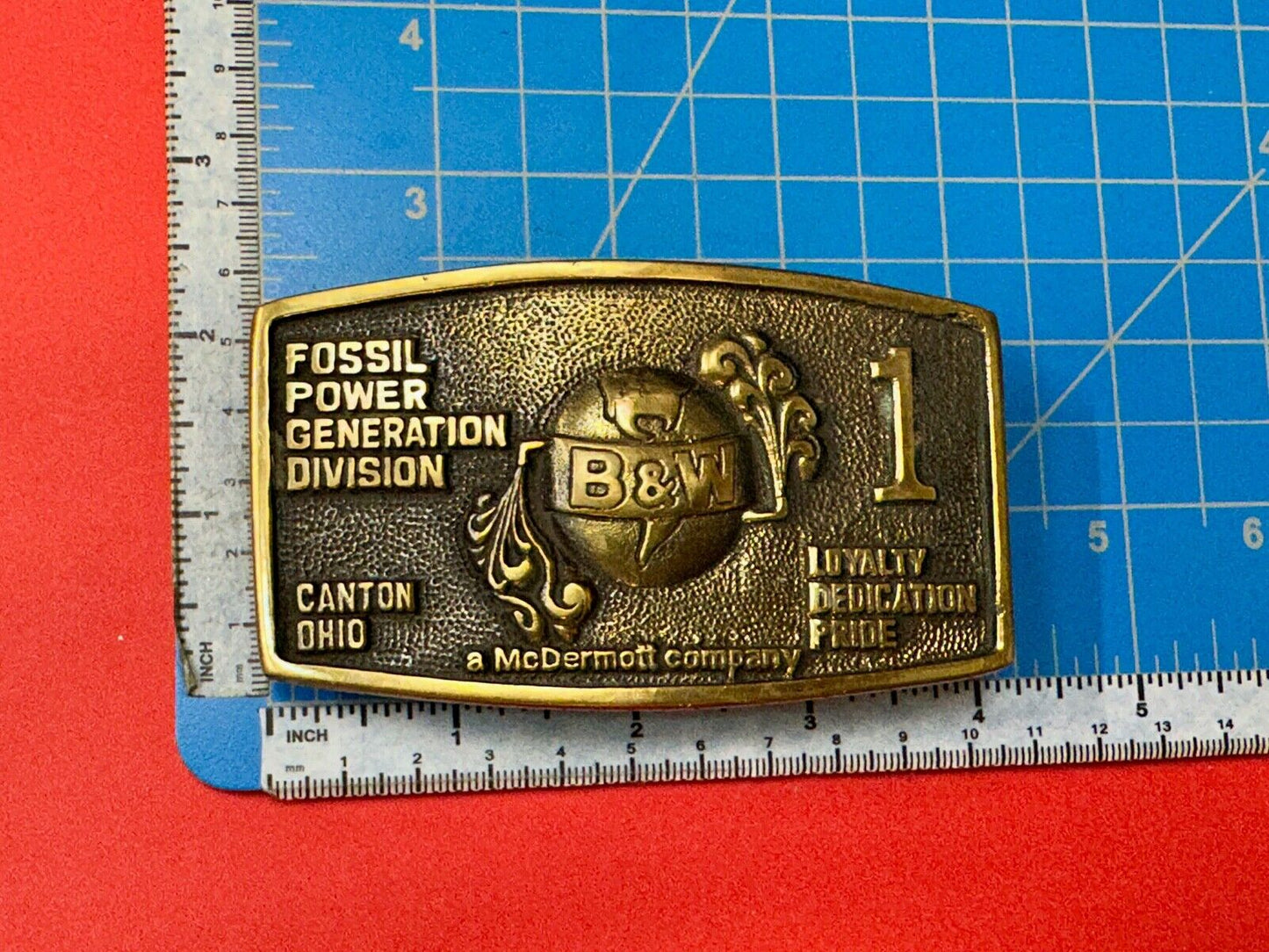B&W FOSSIL POWER GENERATION DIVISION BRASS BELT BUCKLE by S. J. Broers Company