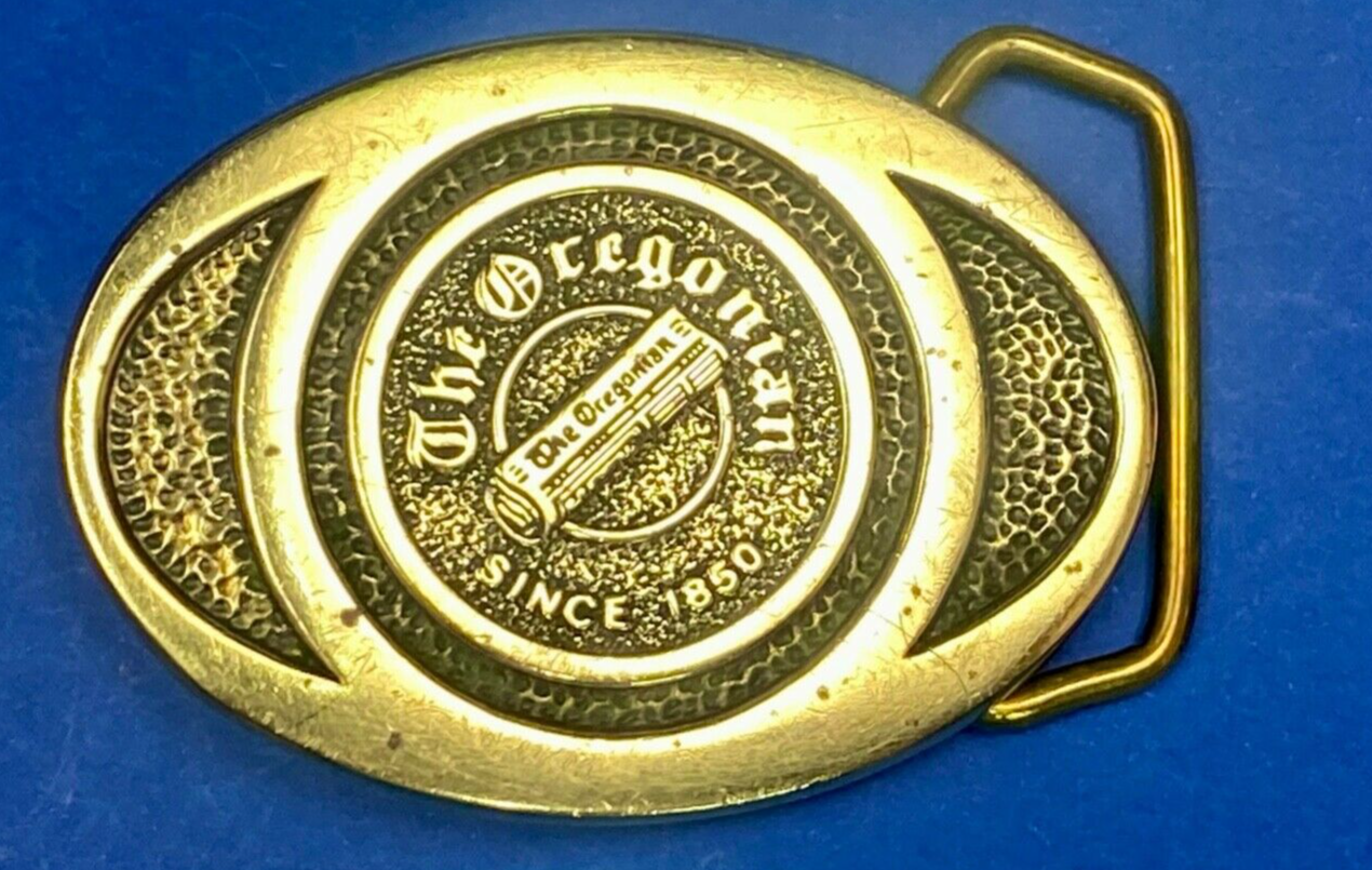 The Oregonian Portland News Paper Vintage Bts Brass Belt Buckle Since 1850