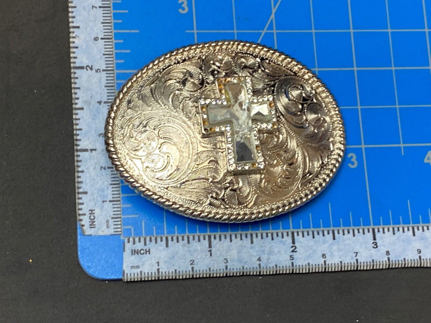 beautiful western cross, engraved flower swirl cowboy cowgirl faith belt buckle
