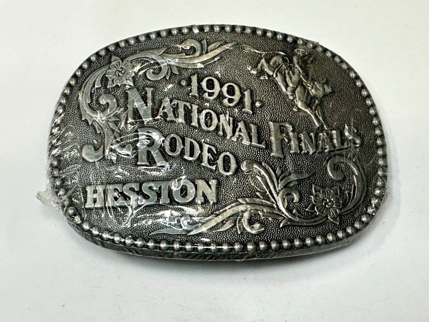 1991 ADM NATIONAL FINALS RODEO ADULT SIZE NFR NOS WESTERN COWBOY BELT BUCKLE