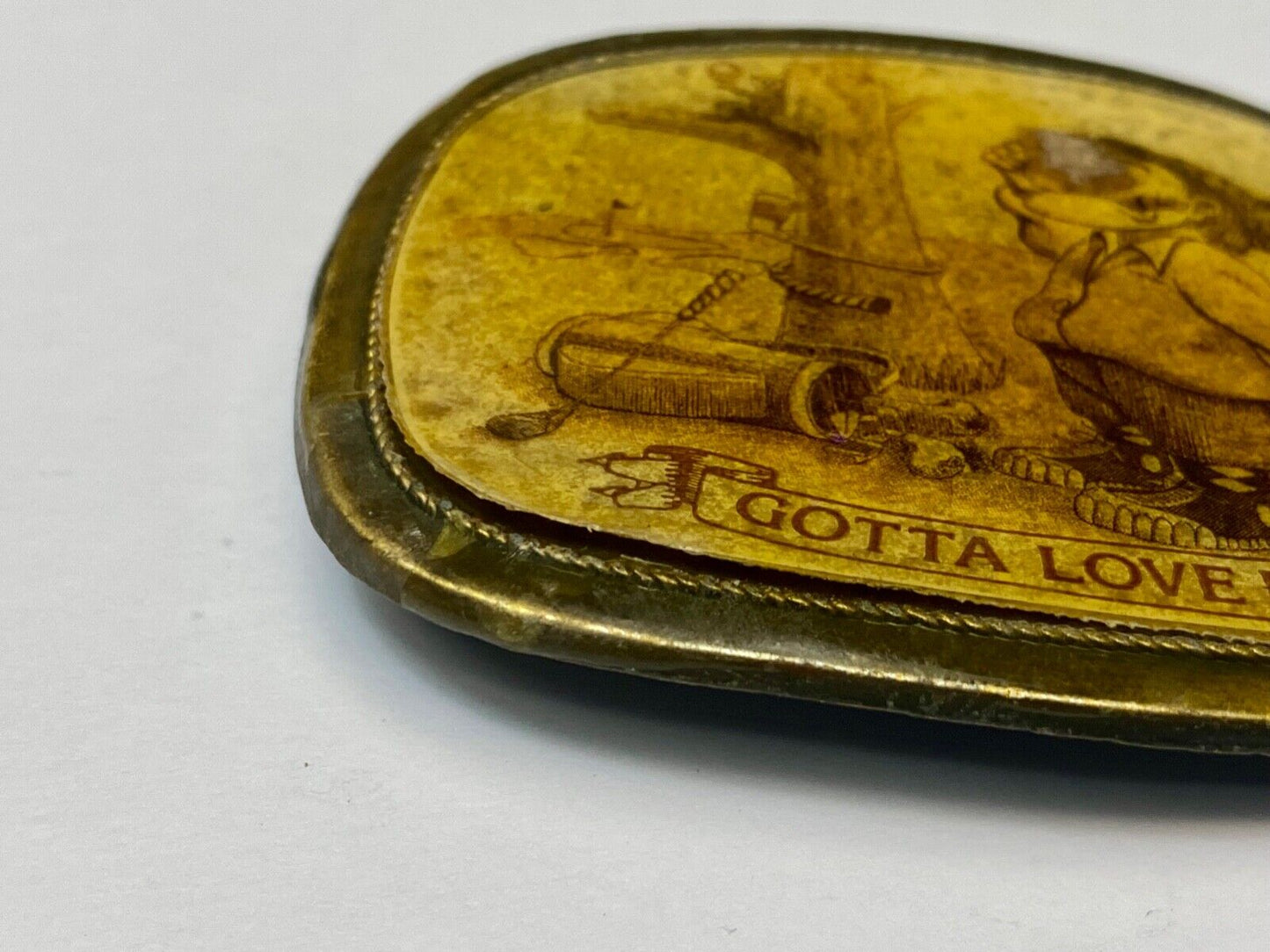 Vintage 1980's "Gotta Love It' Golf Humor Belt Buckle Brass Enamel Squirrel Club