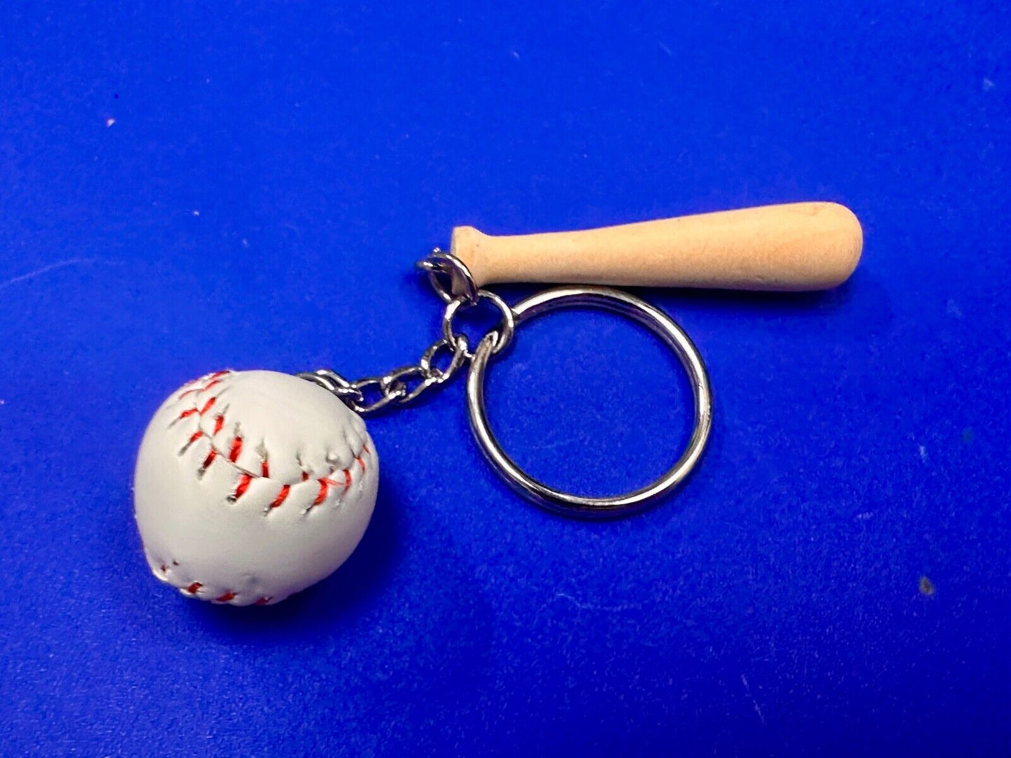 Baseball Lovers Wood Bat and Ball Keychain, Key Chain Ring