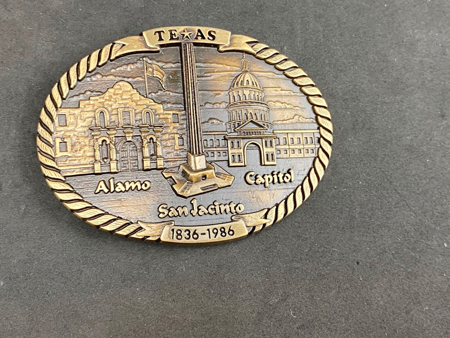 Vintage 1st edition TEXAS Sesquicentennial 1984 T.W. Baker Brass belt buckle