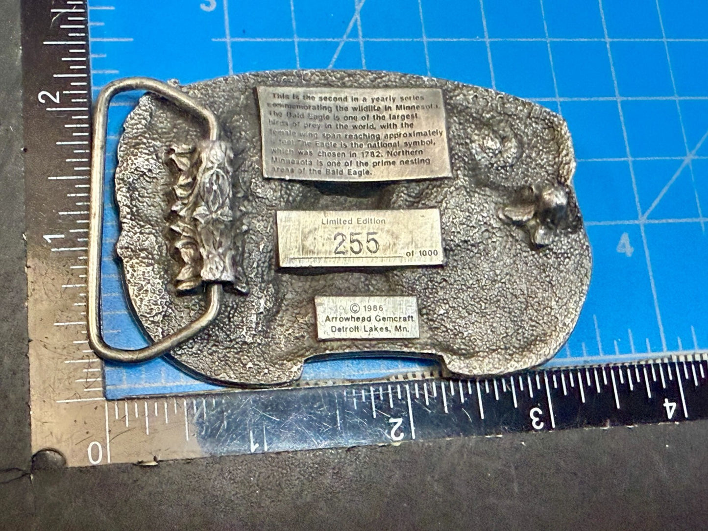 The Bald Eagle Minnesota Wildlife Commemorative 1986 Arrowhead Belt Buckle