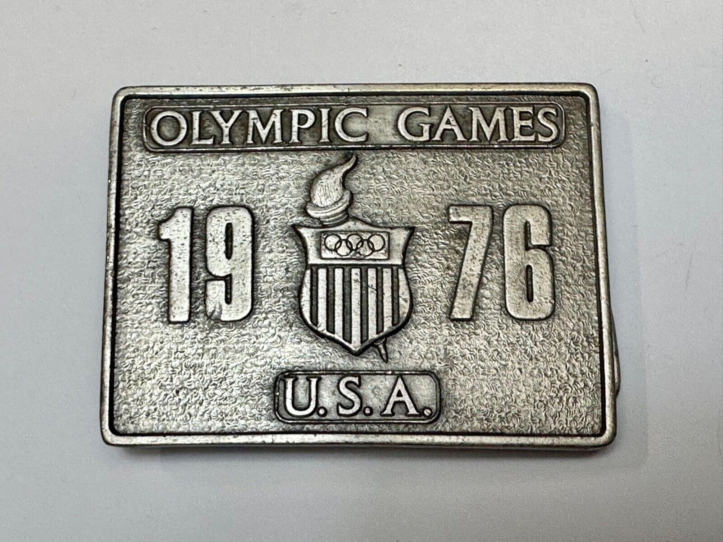 Vintage Bergamot Brass Works USA 1976 Olympic Games Montreal Pewter Belt Buckle