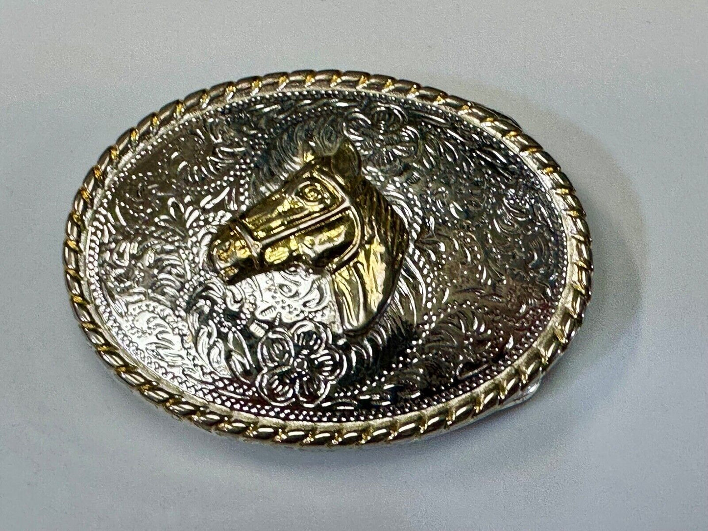 Vintage Horse Head Two tone oval western 2.75" wide belt buckle by Ivan