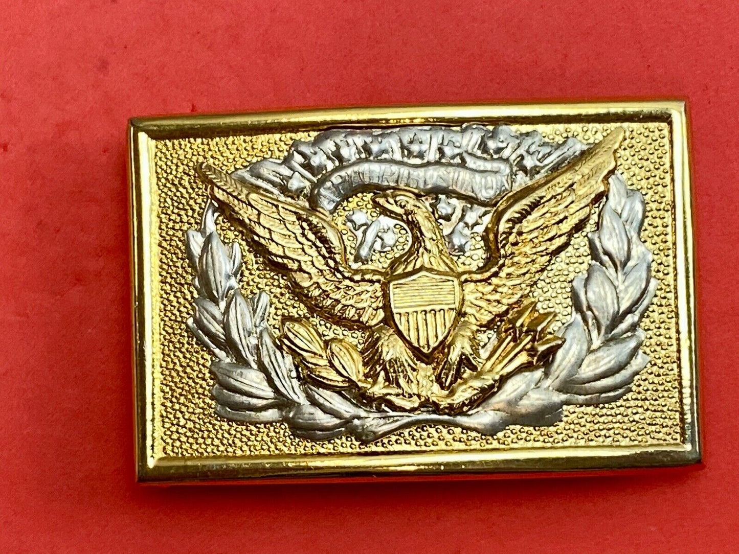 American Eagle Belt Buckle E Pluribus Unum Crest Shield marked 🤔PAKISTAN?