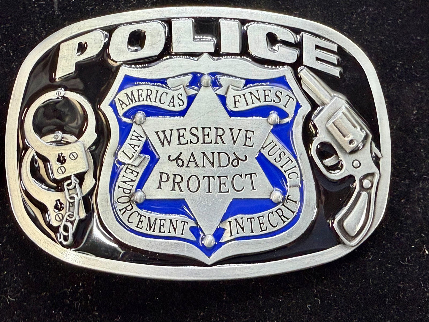 AMERICAS FINEST POLICE We Serve Protect Law Enforcement Commemorate Belt Buckle