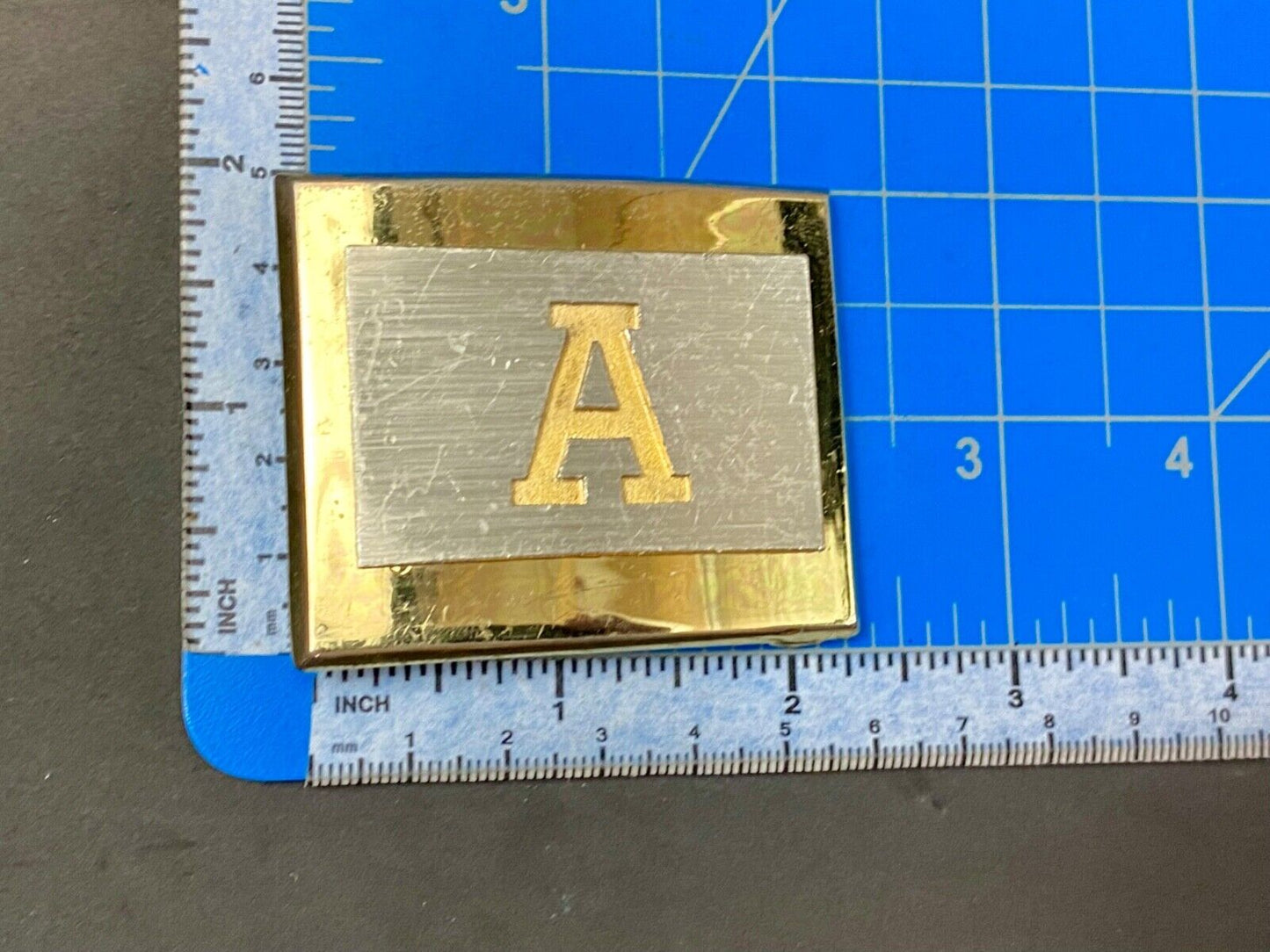 Vintage Dante Initial letter A two tone belt buckle