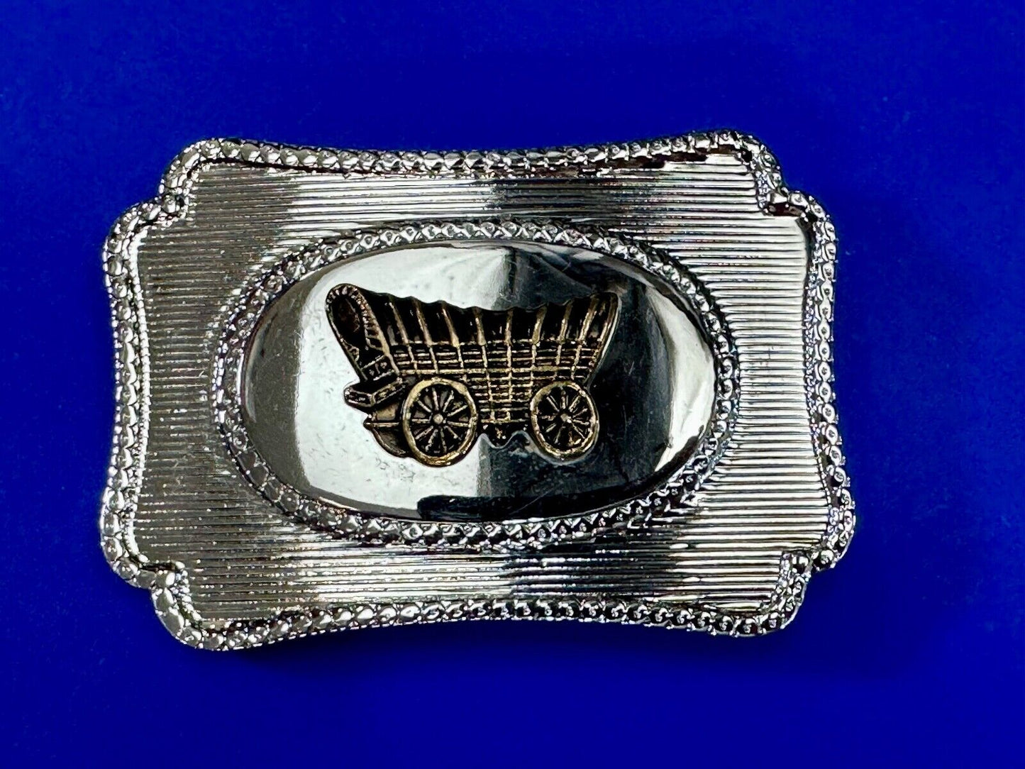 Vintage Covered Wagon - western two tone outlined belt buckle