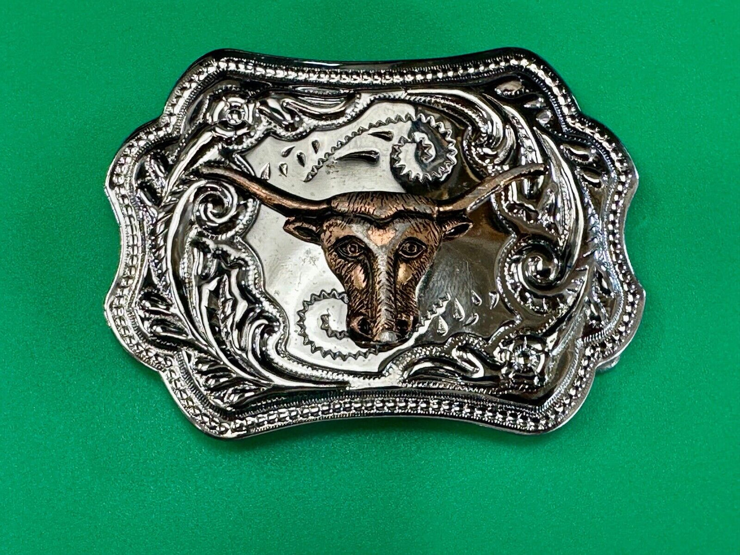 Texas Longhorn Steer Cowboys Vintage two tone belt buckle