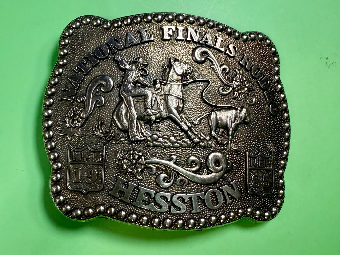 1985 Hesston NFR National Finals Rodeo Calf Roping Vintage Belt Buckle