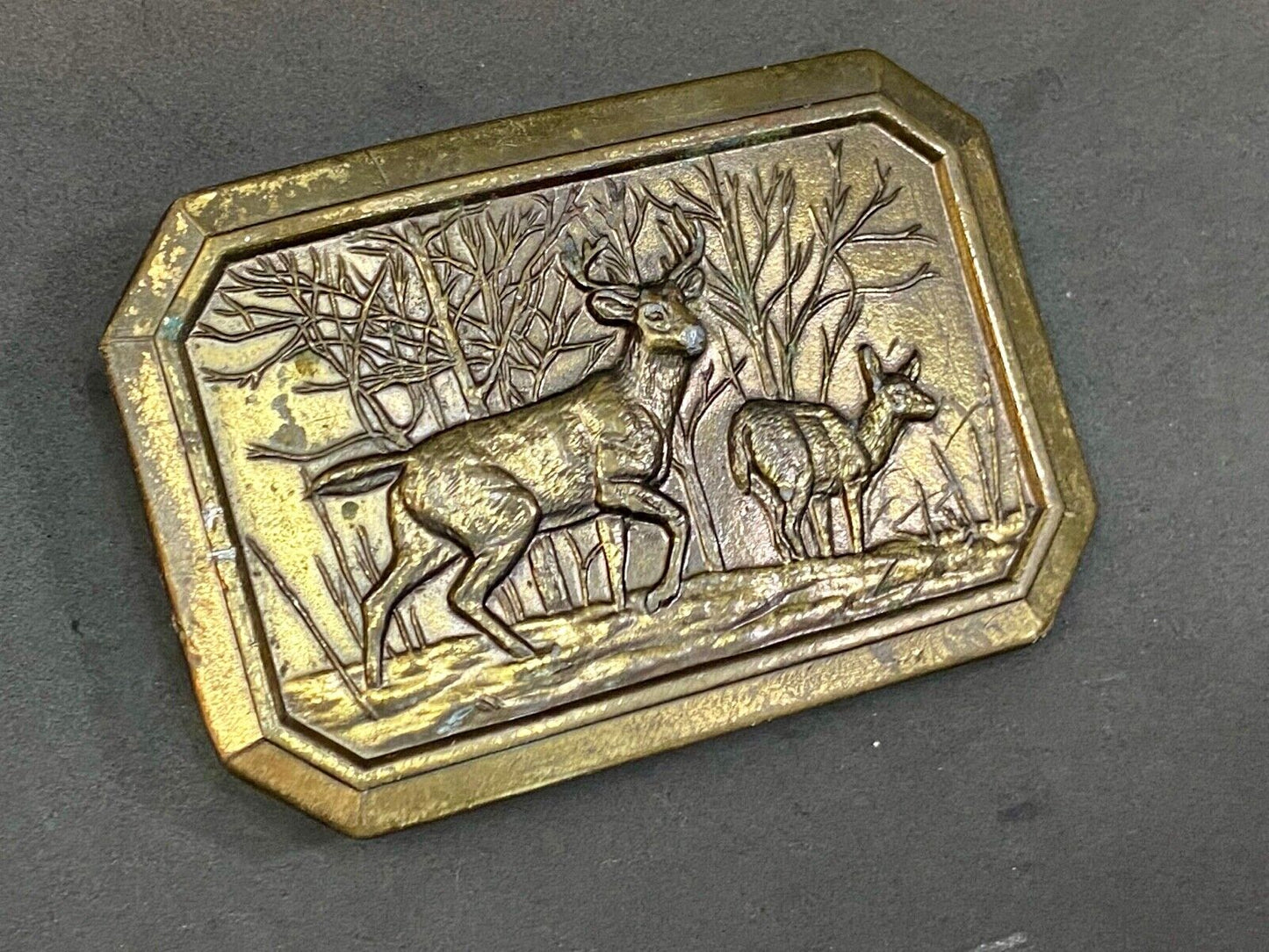 Vintage 1976 Deer And Doe In Nature Western Framed Great American Belt Buckle