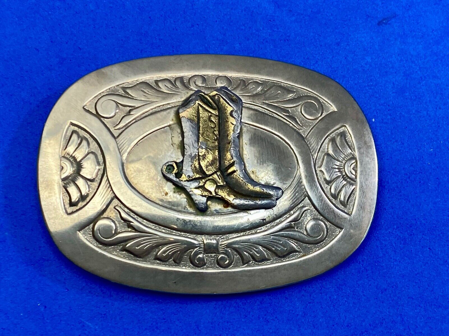Vintage Cowboy Boots Centered On Western Belt Buckle By Chambers