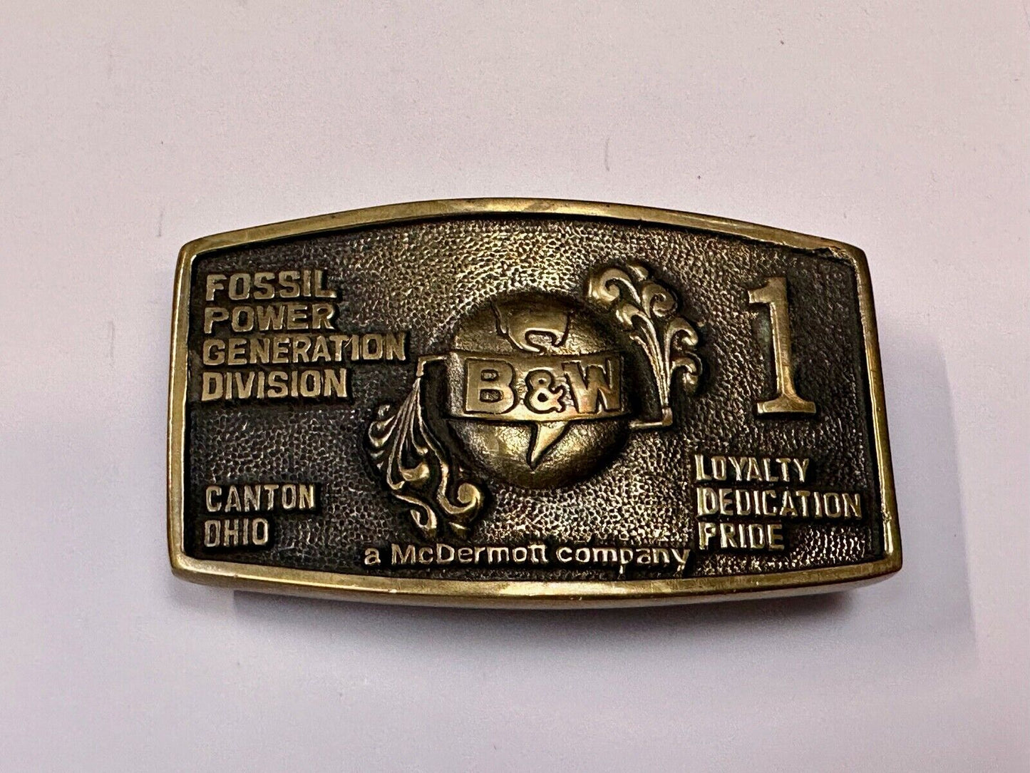 B&W FOSSIL POWER GENERATION DIVISION BRASS BELT BUCKLE by S. J. Broers Company