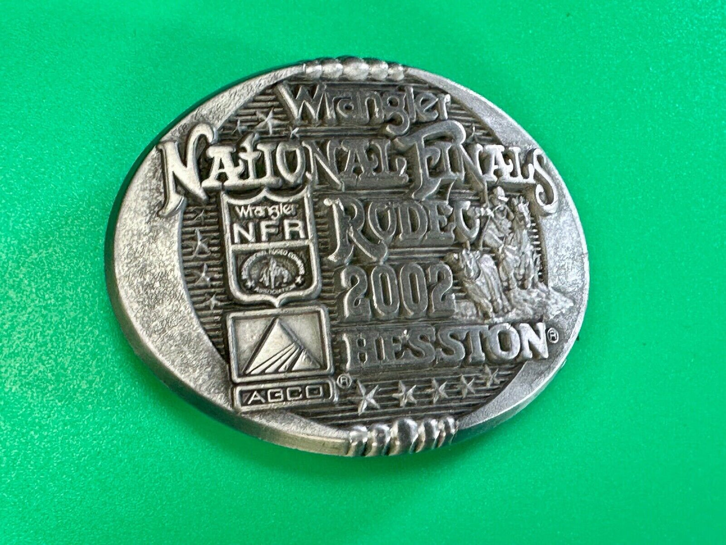 2002 Youth Sized Hesston National Finals Rodeo Bull Riding Cowboys belt buckle