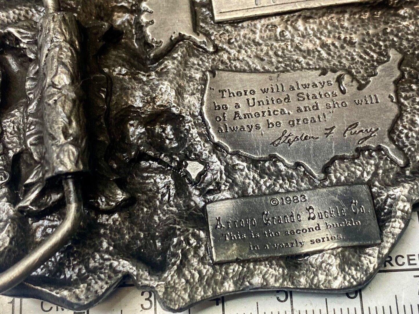 1983 United States of America commemorative flag eagle - map shaped belt buckle