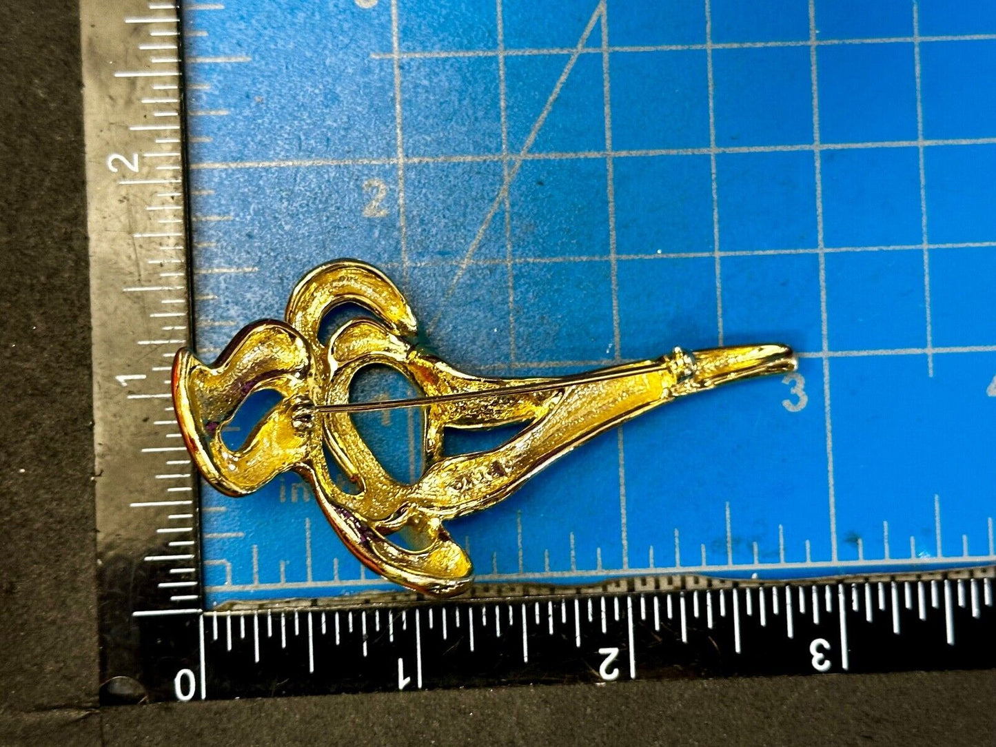 Swirl Abstract Unique Gold Tone Large 3" Vintage Brooch Pin Signed AJC