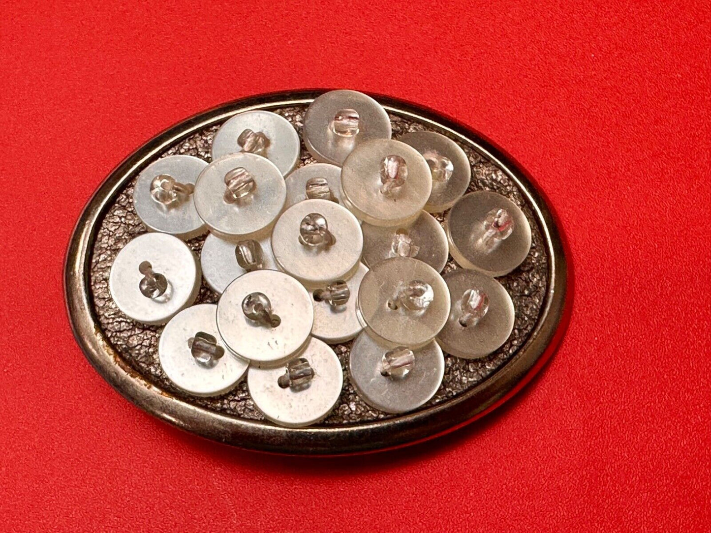 Artisan BUTTONS - seamstress silver tone oval belt buckle